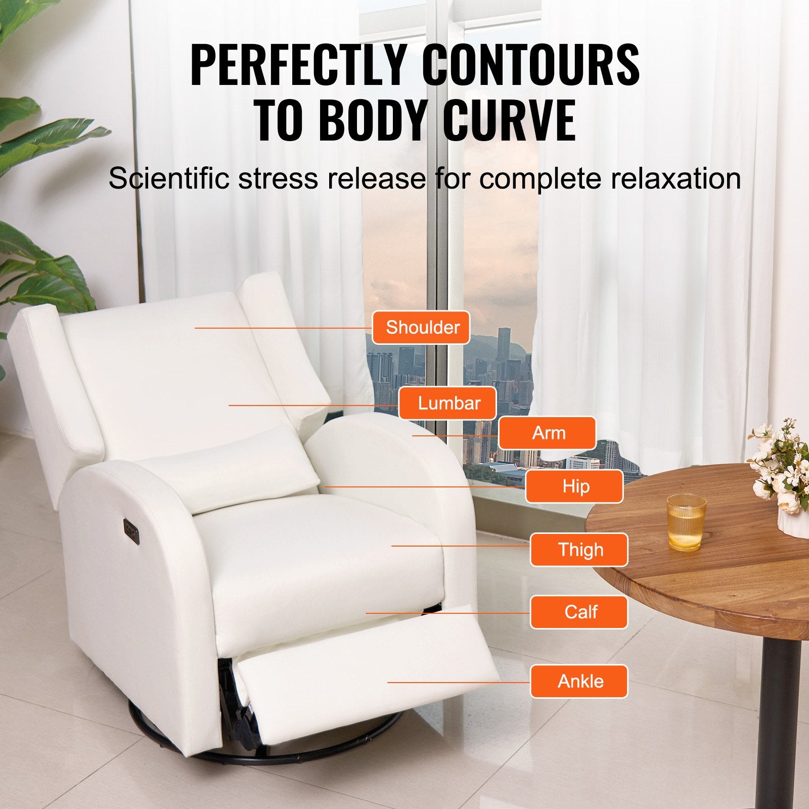 Electronic Power Recliner And Swivel Glider, 250 Lbs Weight Capacity Swivel Glider Recliner Chair With USB Port, Polyester Surface Swivel Rocker Recliner  For Living Room, Bedroom,  Off White