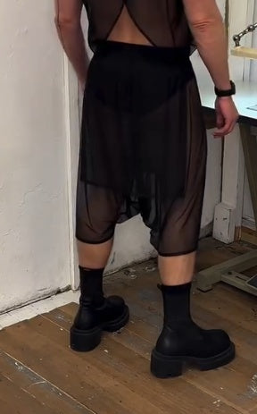 Black Sheer Layered Skirt Over Shorts