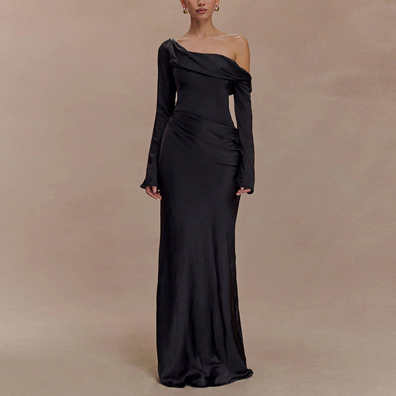 Vestido Casual de Moda para Banquete de Satén de Mujer