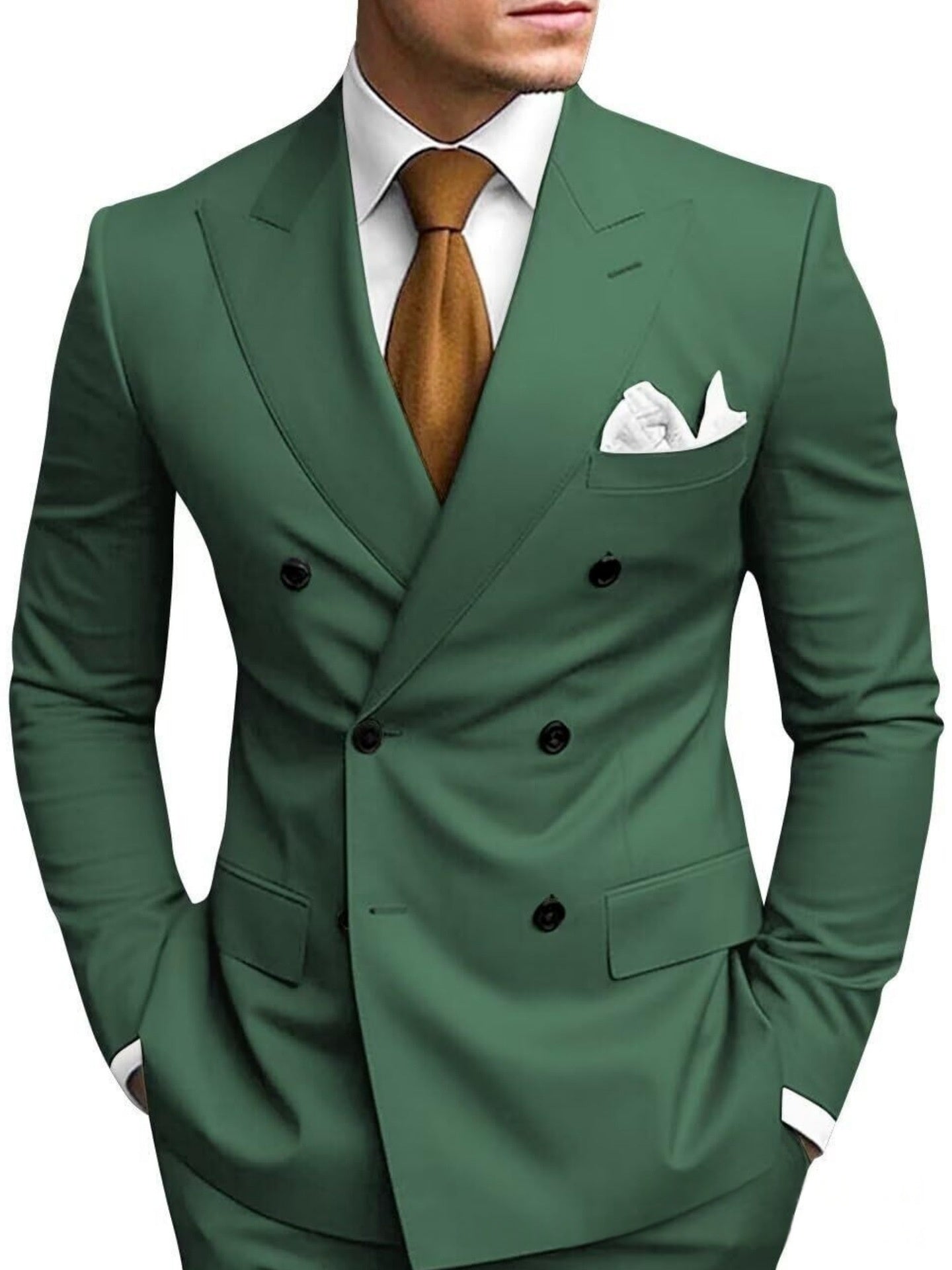 Mens Tailored Two-Piece Formal Suit With Double-Breasted Jacket