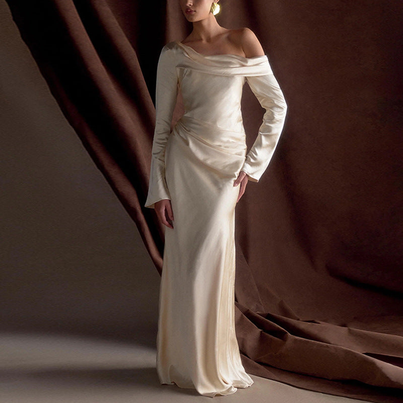 Vestido Casual de Moda para Banquete de Satén de Mujer