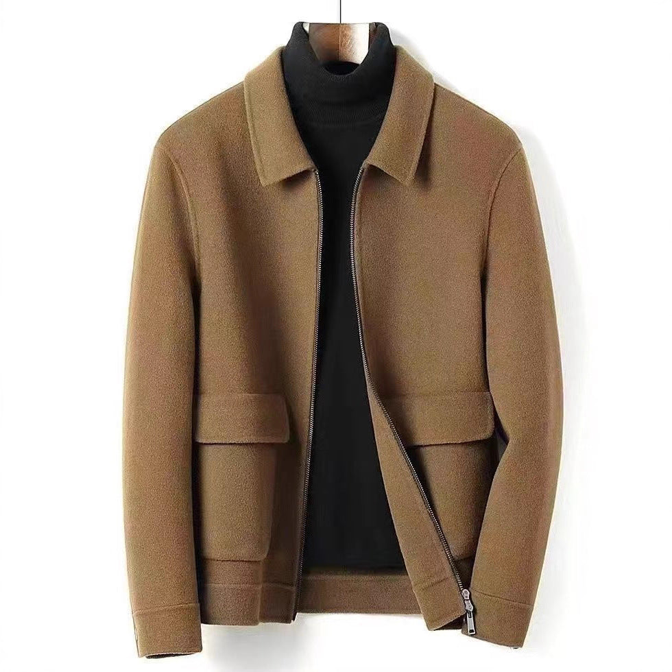 Mandarin-collar Cardigan Wool Jacket Mens Loose Casual Outerwear