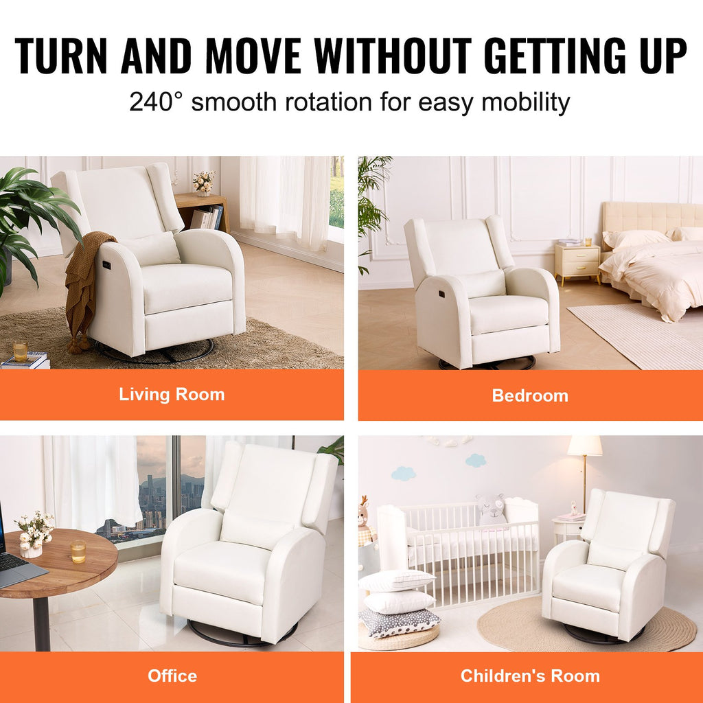 Electronic Power Recliner And Swivel Glider, 250 Lbs Weight Capacity Swivel Glider Recliner Chair With USB Port, Polyester Surface Swivel Rocker Recliner  For Living Room, Bedroom,  Off White