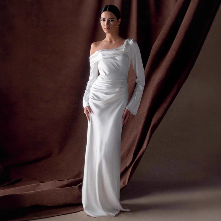 Vestido Casual de Moda para Banquete de Satén de Mujer