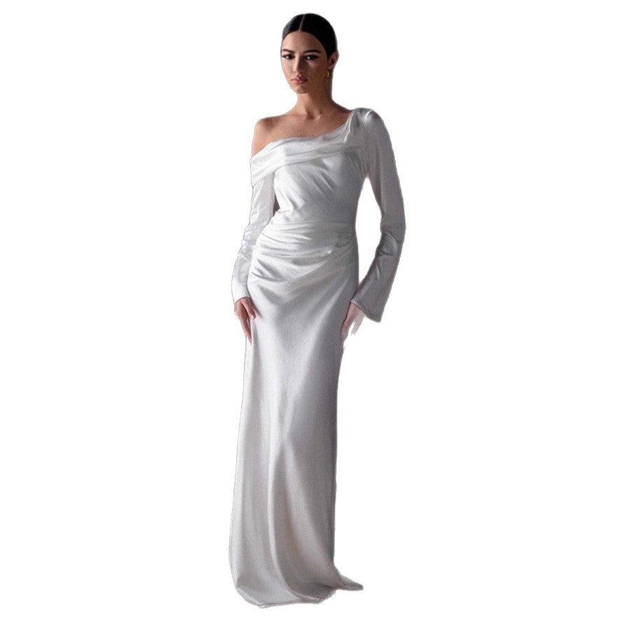 Vestido Casual de Moda para Banquete de Satén de Mujer