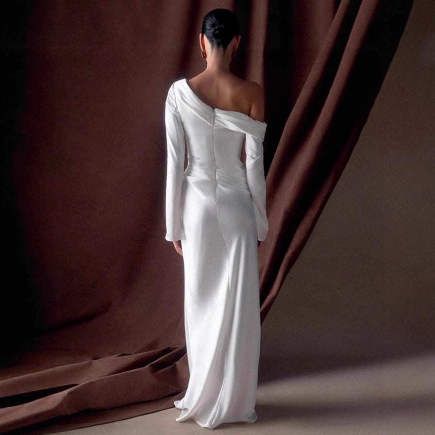 Vestido Casual de Moda para Banquete de Satén de Mujer